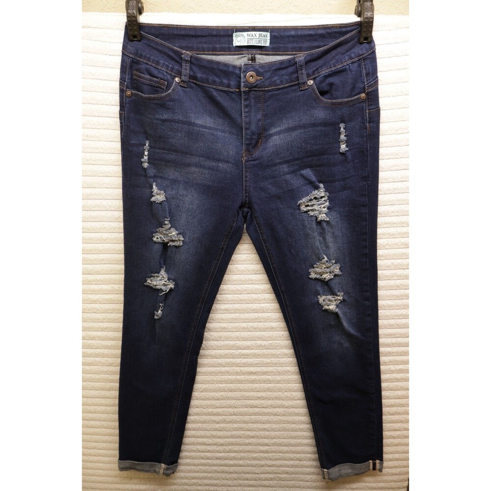 Wax Jean Butt I Love You Size 9 Distressed Skinny Jeans Dark Wash Stretch Ripped